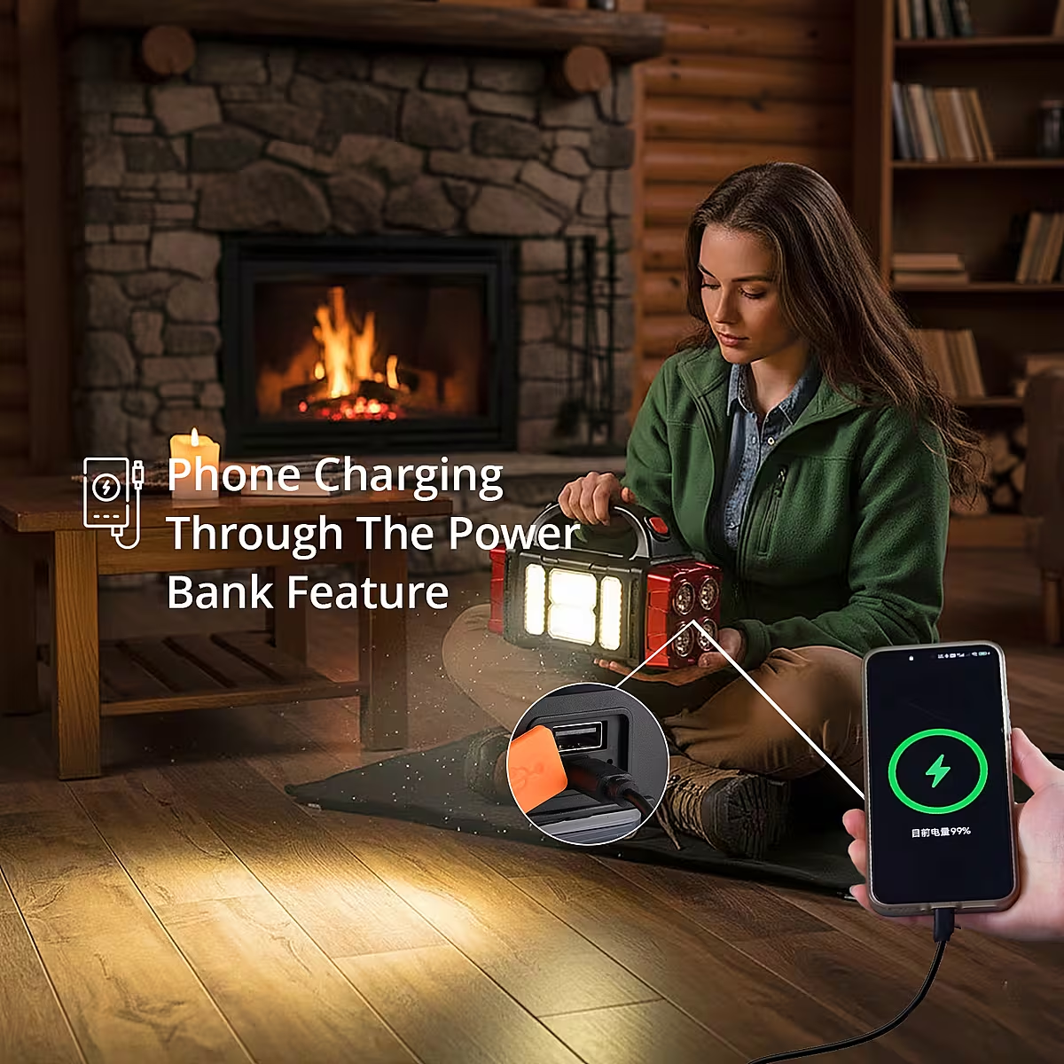 COB Multi-functional Solar Charging Outdoor Emergency Searchlight - Red