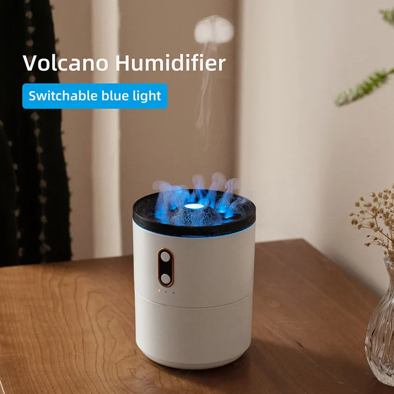450ml 3D Simulated Flame Volcano Aroma Diffuser Ultrasonic Smart Cool Mist Jellyfish Diffuser for Home Office