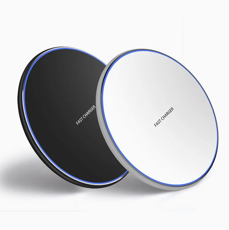 Universal 15W Wireless Charging Pad Fast Charger Portable Round Aluminium Alloy 10W LED Light Wireless Chargers