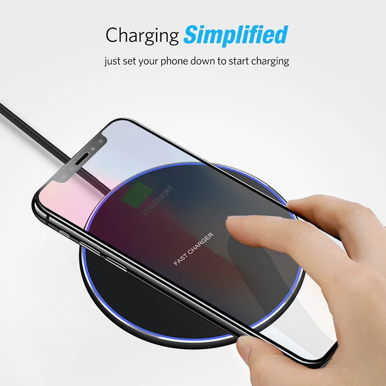 Universal 15W Wireless Charging Pad Fast Charger Portable Round Aluminium Alloy 10W LED Light Wireless Chargers