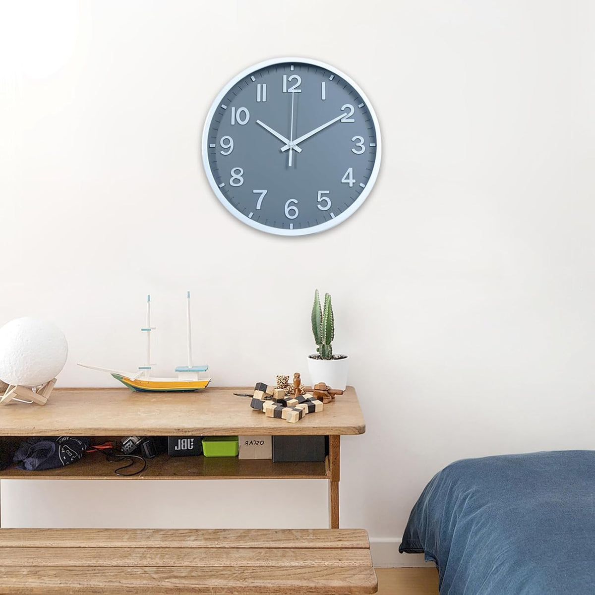 Wall Clocks Battery Operated 8 inch Modern Wall Clock,Silent Non Ticking Wall Clock for Living Room Bedroom Kitchen Office Classroom Decor (Gray White)