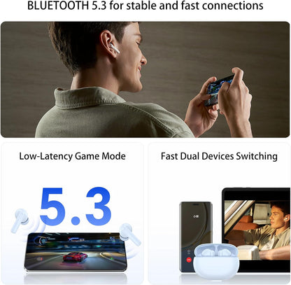Hybrid Active Noise Cancelling Earbuds with 45dB.Waterproof Wireless Bluetooth Ear Buds.in-Ear Earphones with AI Clear Call Mics.40H Playtime.Bass Stereo for iPhone.Android.Pad-White