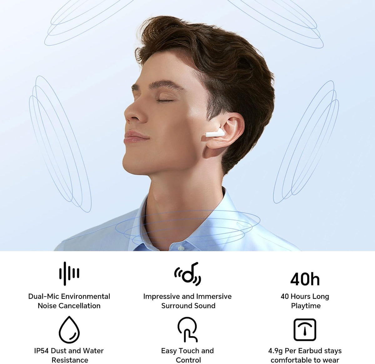 Hybrid Active Noise Cancelling Earbuds with 45dB.Waterproof Wireless Bluetooth Ear Buds.in-Ear Earphones with AI Clear Call Mics.40H Playtime.Bass Stereo for iPhone.Android.Pad-White